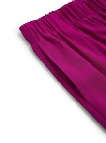 SHEIN TaskFit Plus Size V-Neck Drawstring Pocket Short Sleeve Top And Elastic Waist Pants Uniform Scrub Set - Hot Pink - View 10