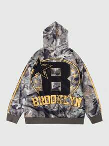 ROMWE MEN Street Life Men's Letter Print Long Sleeve Zipper Front Hooded Casual Sweatshirt, Suitable For Autumn And Winter - Multicolor - View 2