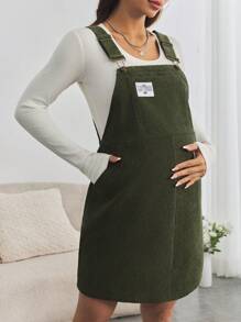 SHEIN Maternity Casual Loose Adjustable Shoulder Straps Dress - Army Green - View 5