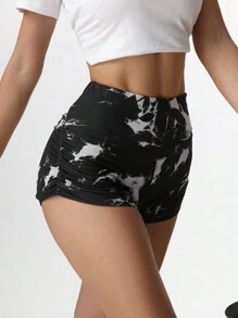 SHEIN EZwear 女士扎染褶皱宽腰短款紧身裤 - 彩色 - 查看 3