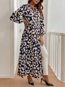 SHEIN LUNE Áo sơ mi dài in họa tiết thanh lịch thời trang nữ - Màu xanh lam - Xem 7