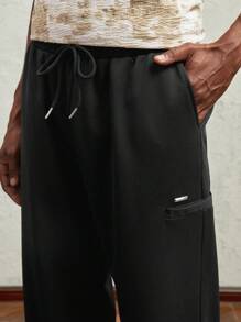 AKNOTIC Business Casual 男士針織修身休閒抽繩運動長褲，適合秋季，口袋設計，運動慢跑街頭風 - 黑色 - 查看 3