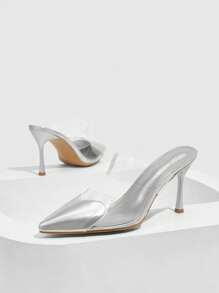 CUCCOO SZL 女士纯色尖头时尚百搭高跟鞋，夏季秋季新年假期 - 銀色 - 查看 9