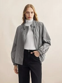 BizChic 女式纯色立领休闲长袖夹克 - 灰色 - 查看 1