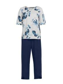 EMERY ROSE 2pcs Women's Summer Floral Print Casual Round Neck Short Sleeve Top And Pants Set
