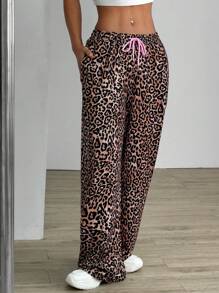 SHEIN Unity Leopard Print Splice Low-Waisted Elastic Waist Sweatpants - Multicolor - View 6