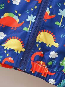 SHEIN Young Girl Casual Hooded Dinosaur Printed Jacket, Spring Autumn - Royal Blue - View 6