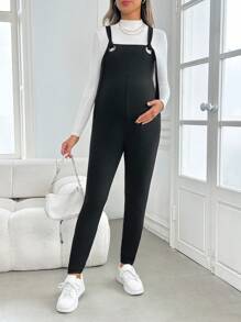 SHEIN Maternity Knitted Jumpsuit With Tie Up, Slim Fit Pregnancy Overalls - Black - View 5