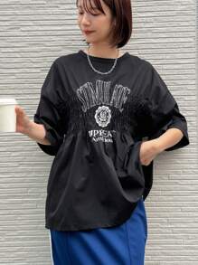 FRIFUL 女士圆领字母印花宽松休闲T恤，图案T恤超大T恤