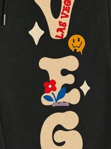 ROMWE MEN Street Life Men's Slogan Printed Sweatpants Suitable For Daily Wear In Spring And Summer, School - Black - View 6