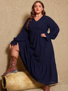 Plus Size Boho Casual Dress For Women - Navy Blue - View 3