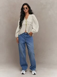 MISSGUIDED 透明褶饰胸围灯笼袖衬衫 - 白色 - 查看 3