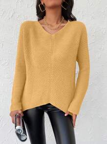 EURMUSE Batwing Sleeve Ribbed Knit Jumper