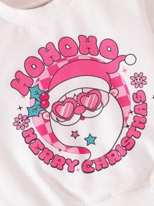 Bộ trang phục Giáng sinh 2 món cho bé gái, áo trắng in hình ông già Noel và quần dệt kim rộng rãi họa tiết, thường ngày mùa đông - Nhiều màu - Xem 6