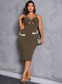 SHEIN LUNE Váy suông đơn giản màu trơn cỡ lớn dành cho nữ - Cà phê nâu - Xem 1