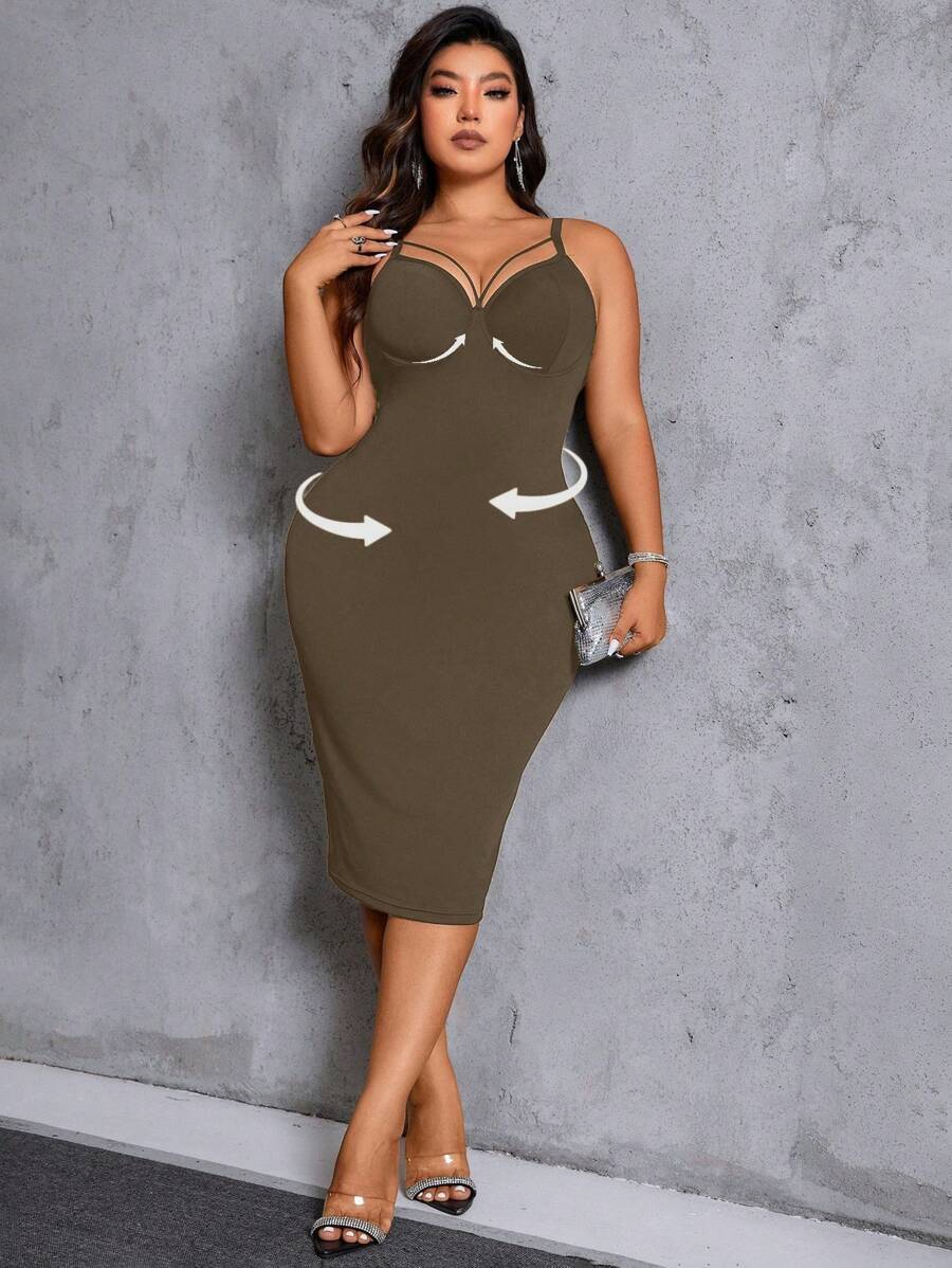 SHEIN LUNE Váy suông đơn giản màu trơn cỡ lớn dành cho nữ - Cà phê nâu - Xem 1