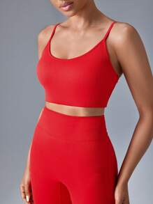 VARSITIE เซตเสื้อกล้ามคอตัดและกางเกงเลกกิ้งเอวสูงสำหรับผู้หญิง - สีแดง - ดู 6