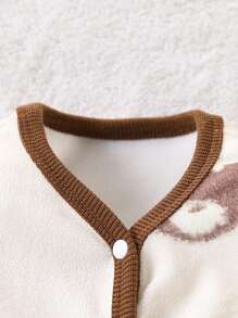 SHEIN Infant Boys' Beige Cute Bear Pattern Fleece Jumpsuit With Buttons, Long Sleeve - Apricot - View 4