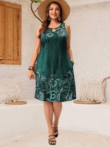 EMERY ROSE Váy in hoa màu xanh cỡ lớn - Màu xanh lá cây đậm - Xem 6