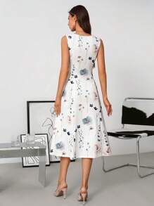 SHEIN Clasi Women Floral Print A-Line Sleeveless White Women Dresses - Multicolor - View 2