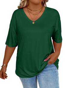 EMERY ROSE Plus Size Summer Casual Solid Color Loose Batwing T-Shirt