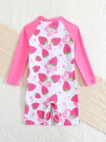 1 件年轻女孩印花连体泳衣 - 粉色 - 查看 2