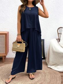 Franclia Bộ 2 áo ba lỗ và quần thường ngày cỡ lớn - Màu xanh hải quân - Xem 3