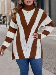 SHEIN LUNE Plus Size V-Neck Pullover Sweater