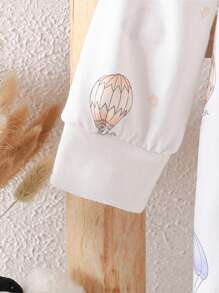 SHEIN Bộ đồ liền thân dài tay 2 món cho bé trai, thường ngày, phù hợp với mọi phong cách, họa tiết động vật và khinh khí cầu dễ thương, có kèm yếm gấu đáng yêu, thu/đông - trắng - Xem 3