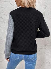 SHEIN LUNE Women's Contrast Color Metal Buckle Decorated Long Sleeve Sweatshirt Pullover Fall Sweatshirt - Black - View 2