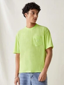 Manfinity VCAY Men's Casual Daily Knitted Loose Fit Embroidered Short Sleeve T-Shirt - Green - View 4