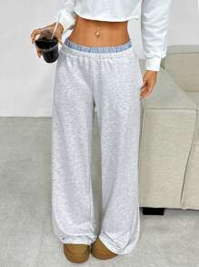 LYSMO Women's Striped Print Straight Casual Pants - Grey - View 7