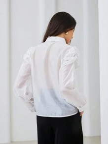GENKIRA Vintage Pearl Floral 3D Puff Sleeve Loose French Style Long Sleeve Blouse Fall Cloth For Women - White - View 2