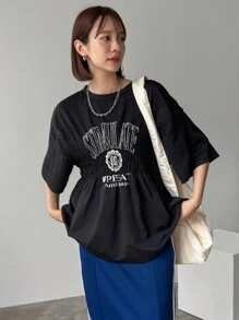 FRIFUL 女士圆领字母印花宽松休闲T恤，图案T恤超大T恤