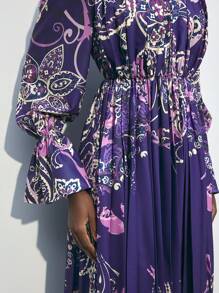 Maija Women's Paisley Print Casual Dress, Spring Autumn - Purple - View 3