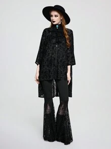 ROMWE Goth 哥特式复古骷髅十字植绒蝙蝠袖女式衬衫