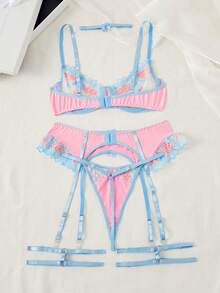 6pcs/Set Mesh Embroidery Women Sexy Bra Underwire Lingerie - Multicolor - View 2