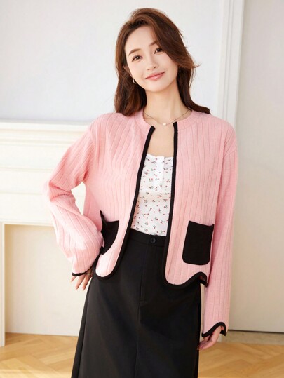 EastFlair Lässige koreanische Art Süße asymmetrische Saum Strick-Cardigan, für Frühling und Herbst