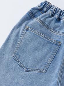 SHEIN Tween Girls Butterfly Print Denim Jeans