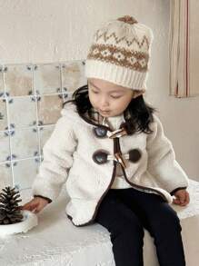 SHEIN Baby Girls Lamb Fleece Plaid Lining Button Design Plus Fleece Thick Jacket, Fashionable For Autumn Winter - Multicolor - View 3