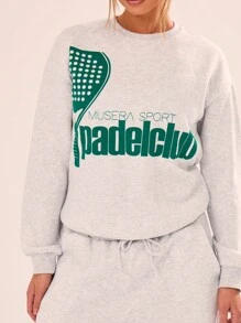 Musera Sport Padel Club Print Crew Neck Only Sweatshirts, Padel Racquetball Pickleball Tennis Gym Fitness - Light Grey - View 2