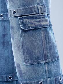 Manfinity Roghcode Quần Jeans Denim Thường Ngày Có Túi Và Nút Cho Nam - Rửa nhẹ - Xem 8