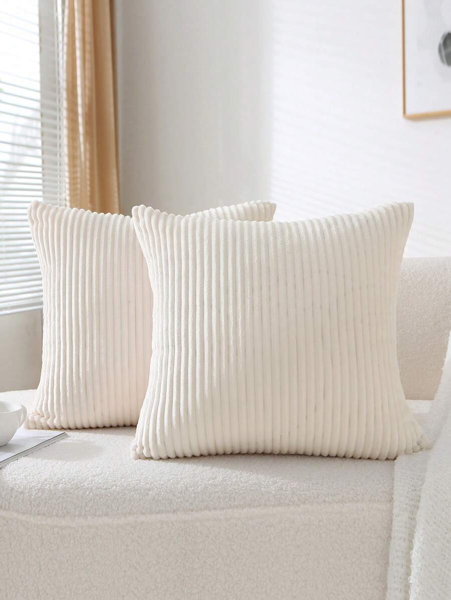 1pc Solid Cushion Cover, Simple Throw Pillowcase For Home Decor, No Pillow Core Christmas For Holiday Gift Giving - White - View 1