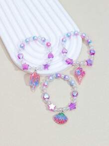 3pcs Girls Star & Ice Cream Charm Beaded Bracelet - Multicolor - View 3