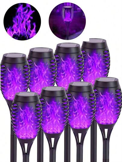 6/4/2/1pc Purple Flame Solar Stake Light, Outdoor Garden Pathway Landscape Decor,Halloween Decorations, Garden, Patio, Hallway Lighting, Holiday Decorations Christmas For Holiday Gift Giving