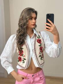 Forever 21 Women's Floral Print Open Front Sleeveless Top - Apricot - View 3