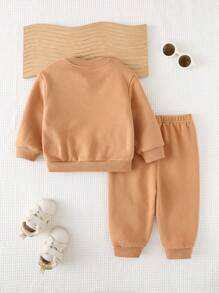 Cozy Pixies 2 Chiếc Xe Đẩy Hoạt Hình Bé Trai Họa Tiết Dệt Kim Mềm Raglan Tay Áo Và Bộ Quần Có Còng - màu nâu - Xem 2