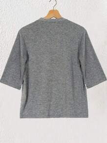 INAWLY 女式纯色短袖前开式休闲 T 恤，春夏季 - 灰色 - 查看 2