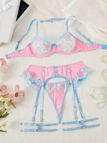 6pcs/Set Mesh Embroidery Women Sexy Bra Underwire Lingerie - Multicolor - View 6