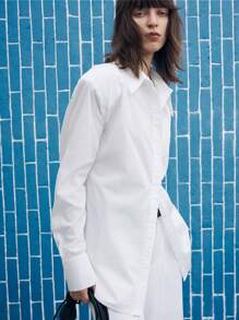 Ontre Camisa blanca de algodón para mujer, de vuelta al colegio en otoño - Blanco - Ver 3